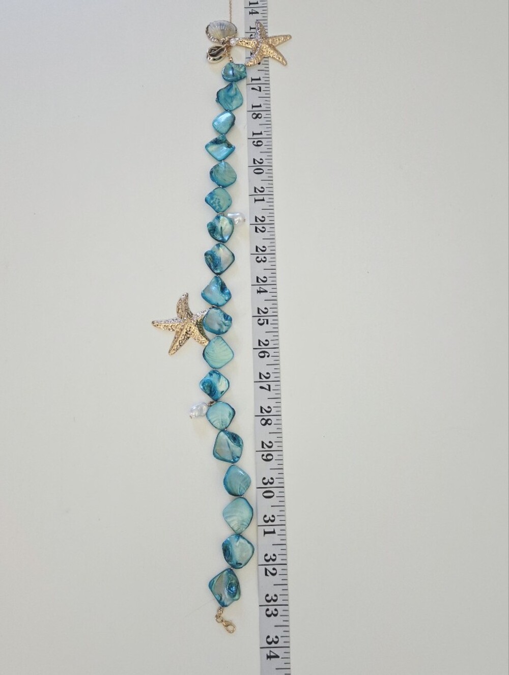 Turquoise Shell Waist Chain Belt with Gold Star Charm - Picture 7 of 7